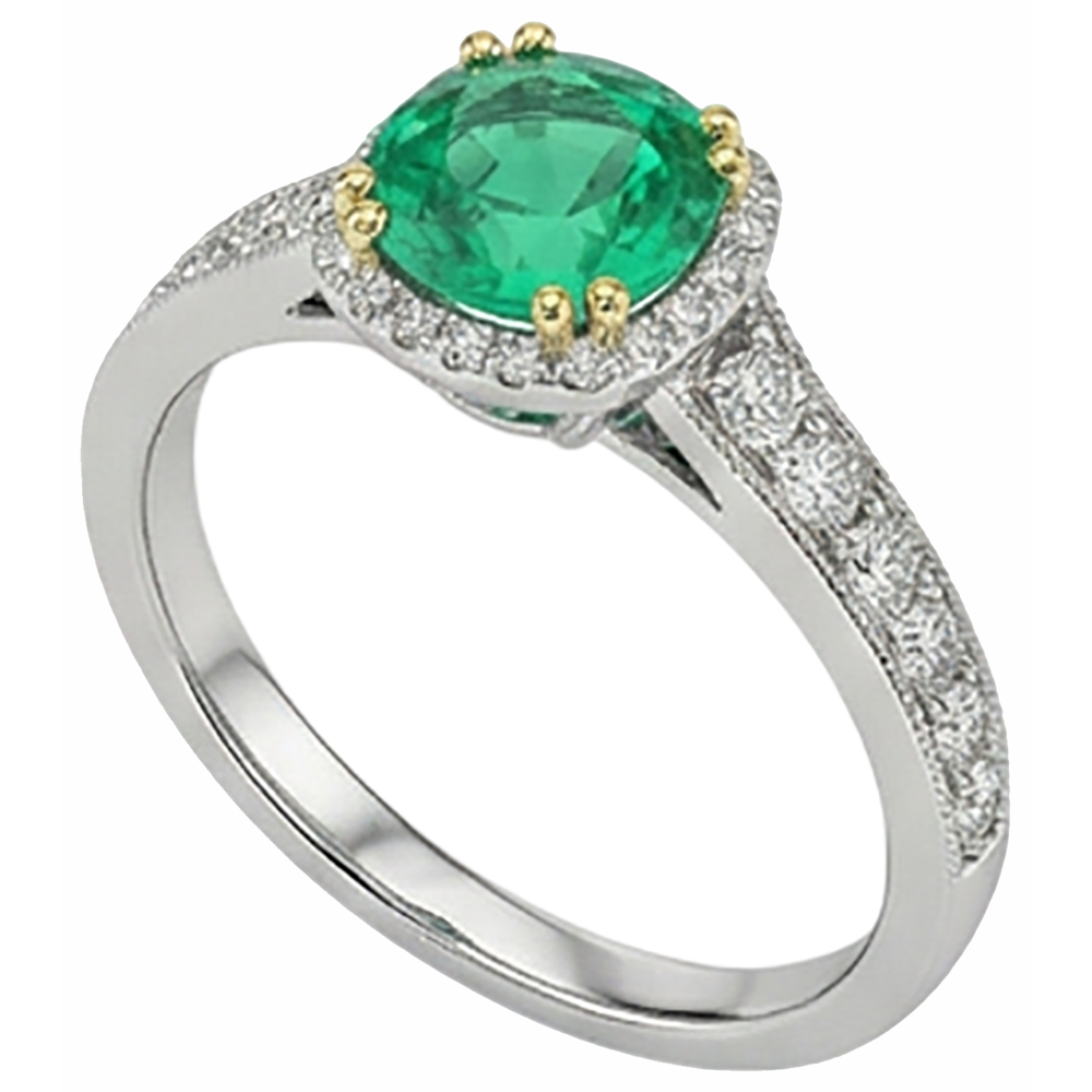 Taille Brillant Émeraude bague en Or 14K Bicolore – vue de côté