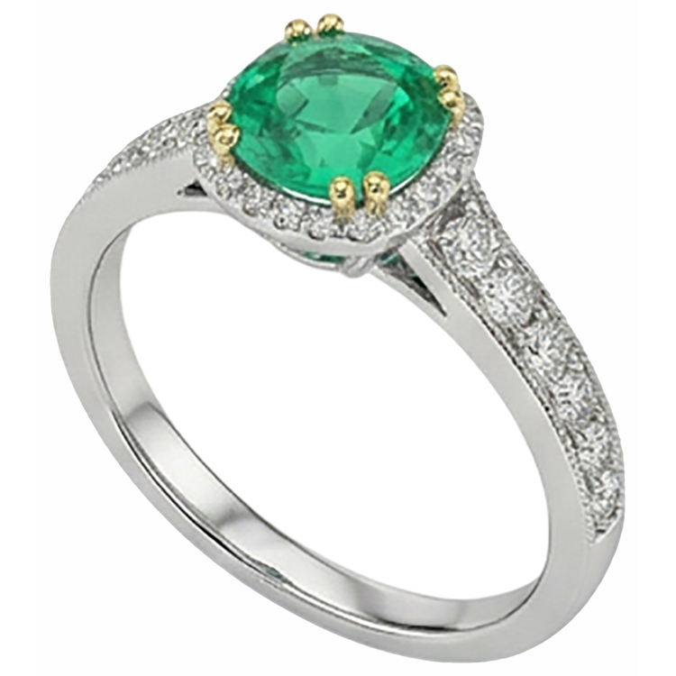 Taille Brillant Émeraude bague en Or 14K Bicolore – vue de côté