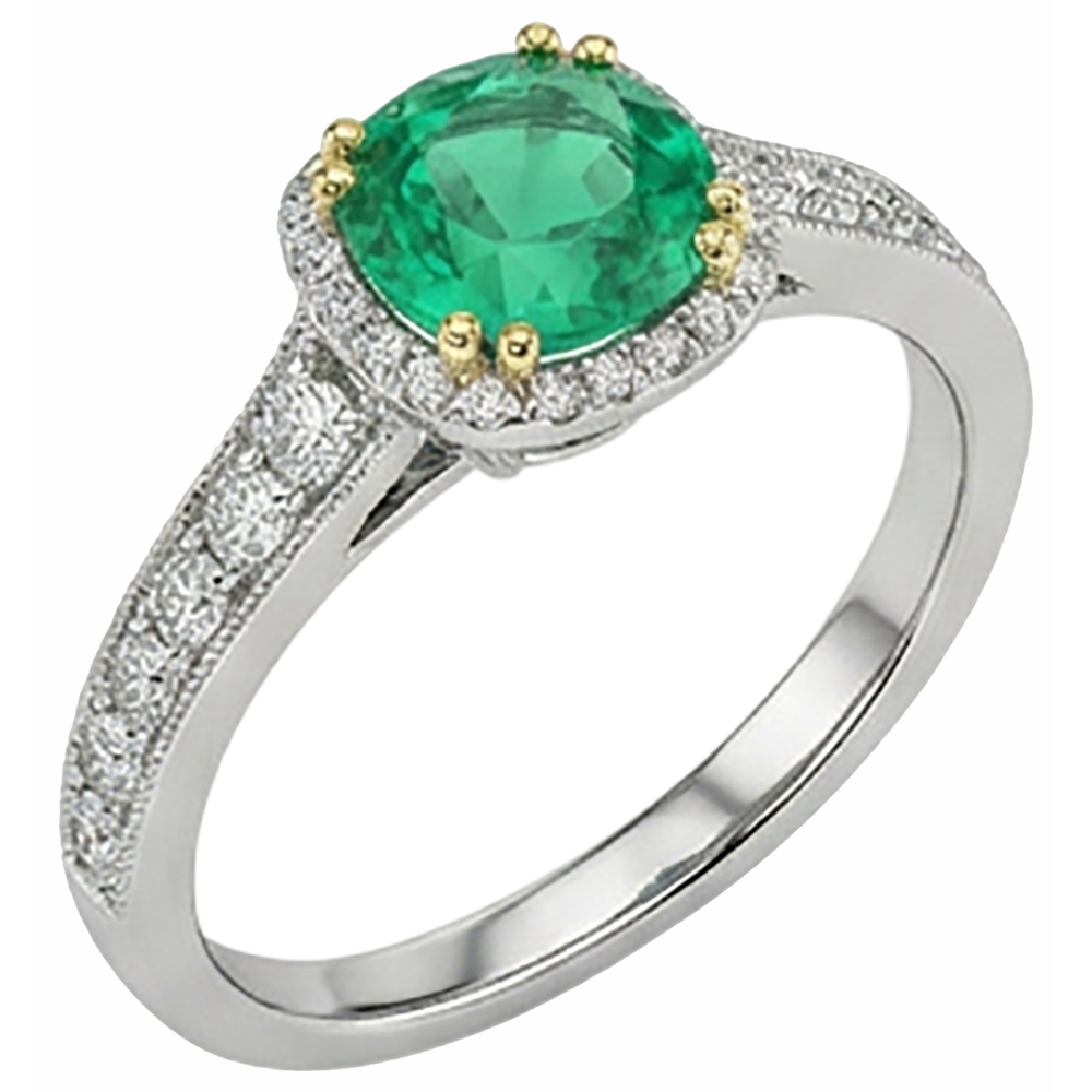 Taille Brillant Émeraude bague en Or 14K Bicolore – vue d'angle