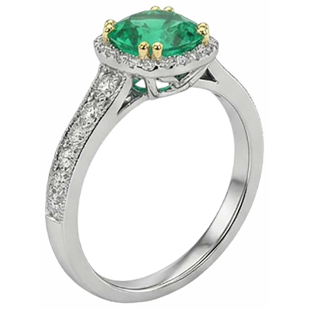 Émeraude Taille Brillant Bague Pierre Précieuse en Or 14K Bicolore – vue de profil