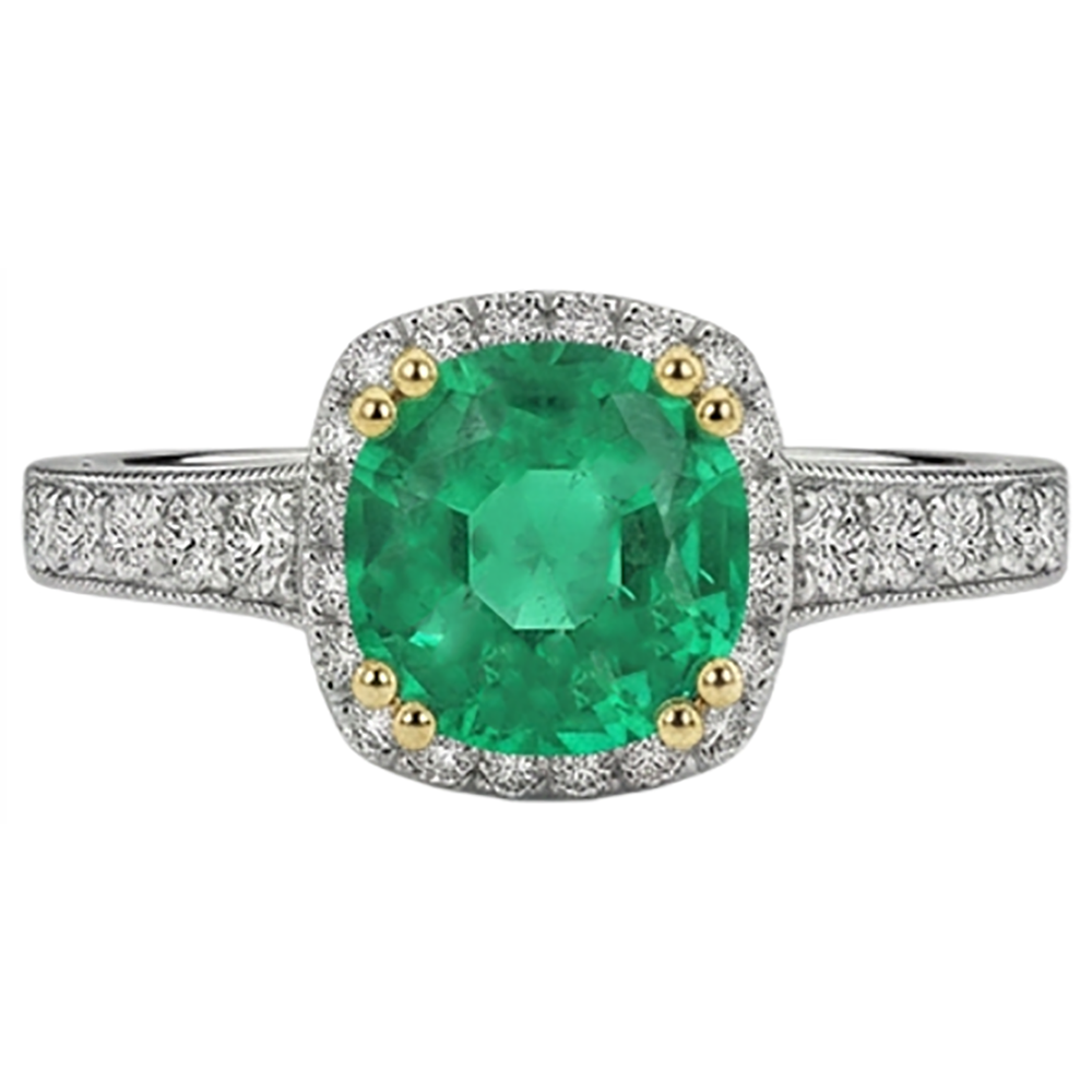 Bague Pierre Précieuse Or 14K Bicolore avec Émeraude – vue de face
