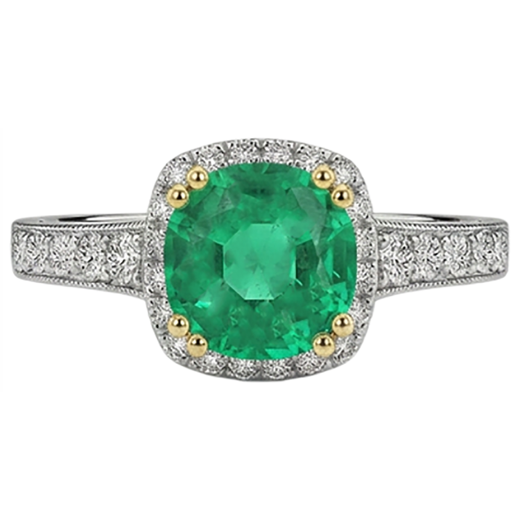 Bague Pierre Précieuse Or 14K Bicolore avec Émeraude – vue de face