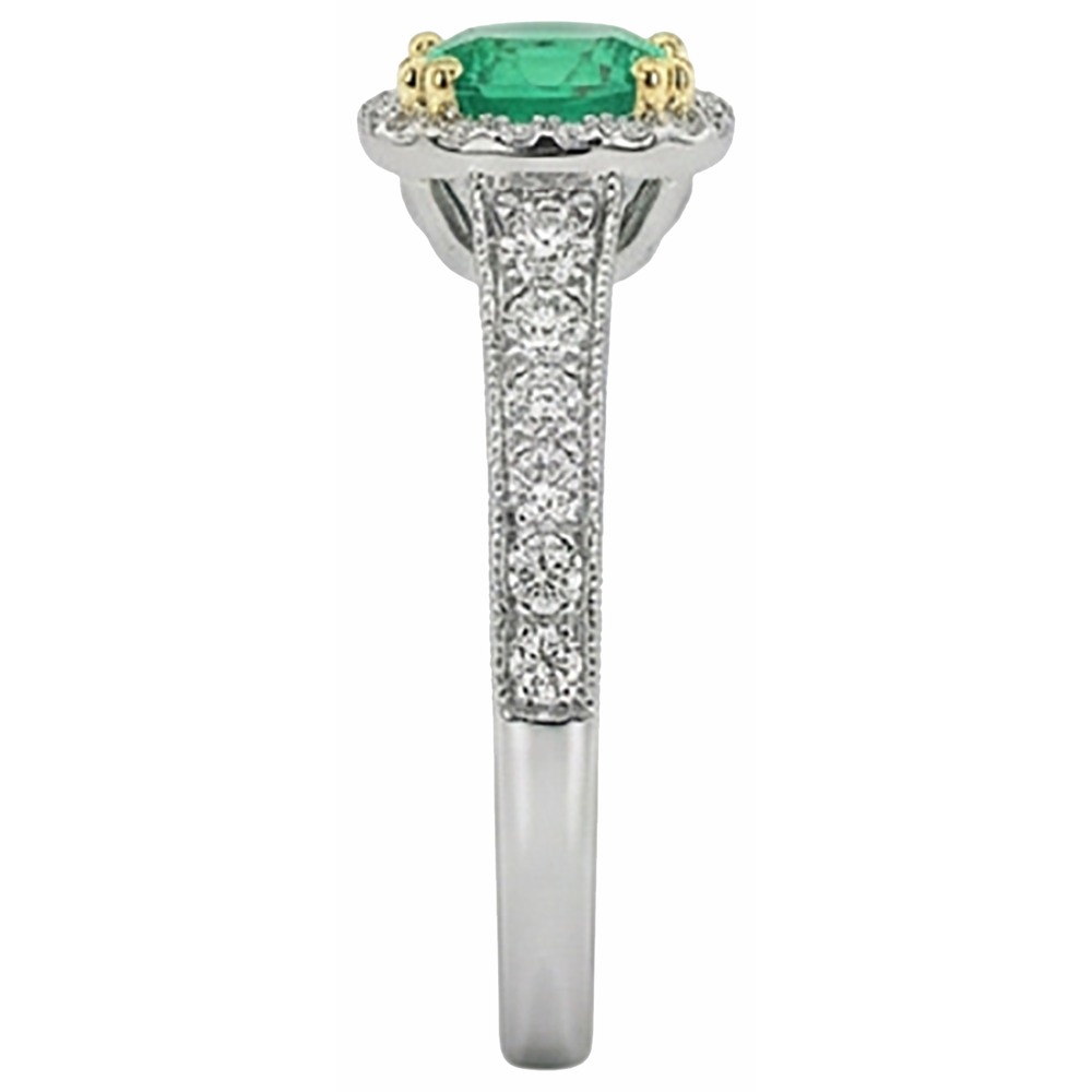 Bague Pierre Précieuse Or 14K Bicolore avec Émeraude – vue de dessus