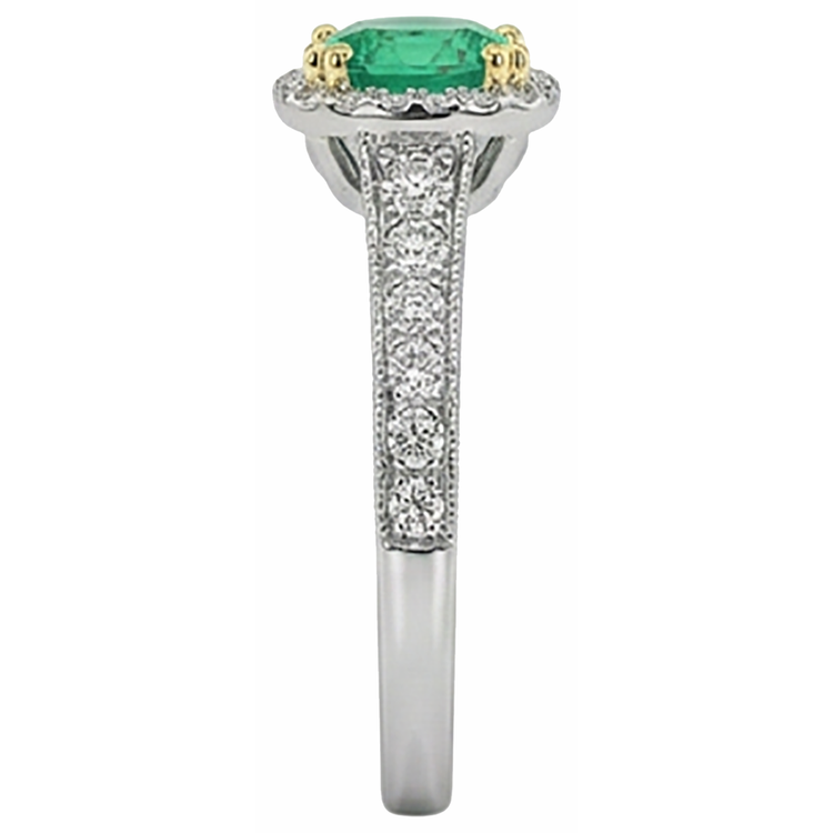 Bague Pierre Précieuse Or 14K Bicolore avec Émeraude – vue de dessus