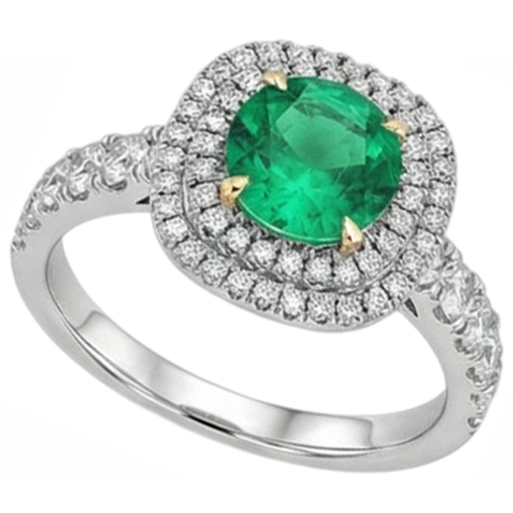 Émeraude Taille Brillant Bague avec Gemme en Or Deux Tons 14 Carats – vue de profil