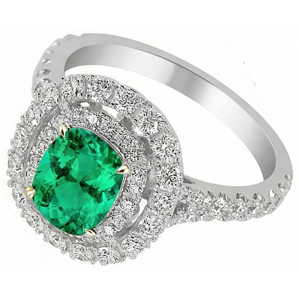 Sophistiqué Émeraude Colombienne Bague avec Gemme 2 carats – vue d'angle