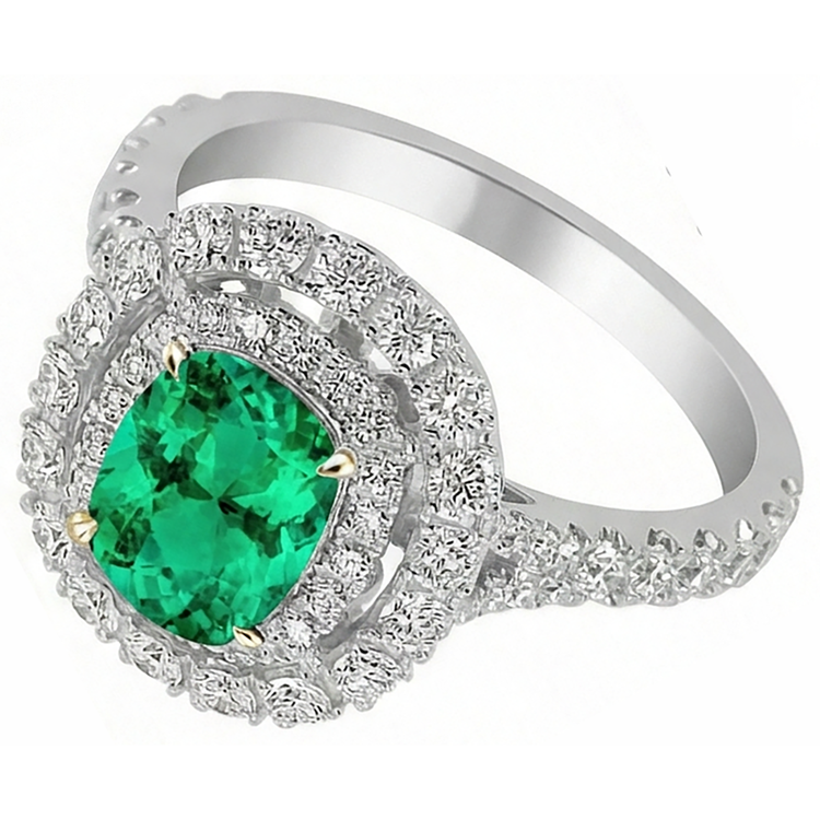 Sophistiqué Émeraude Colombienne Bague avec Gemme 2 carats – vue d'angle