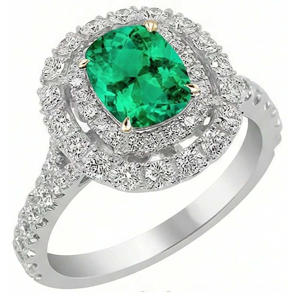 Sophistiqué Émeraude Colombienne Bague avec Gemme 2 carats – vue de côté