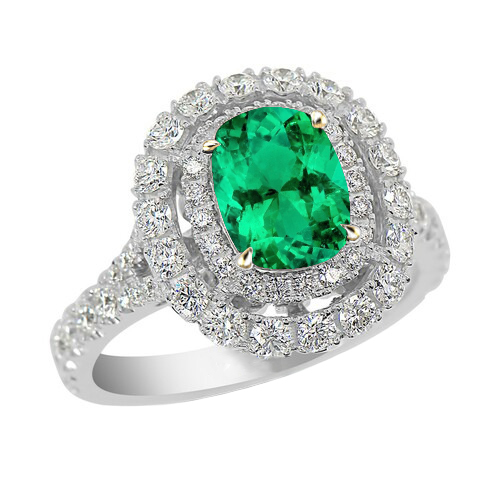 Bague avec Gemme Or Bicolore 14 Carats avec Émeraude Colombienne – vue principale