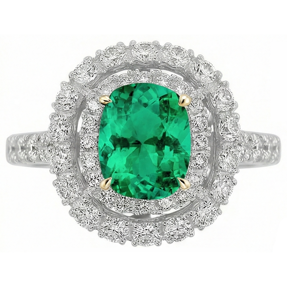 Taille Ovale Émeraude Colombienne bague en Or Bicolore 14 Carats – vue de face