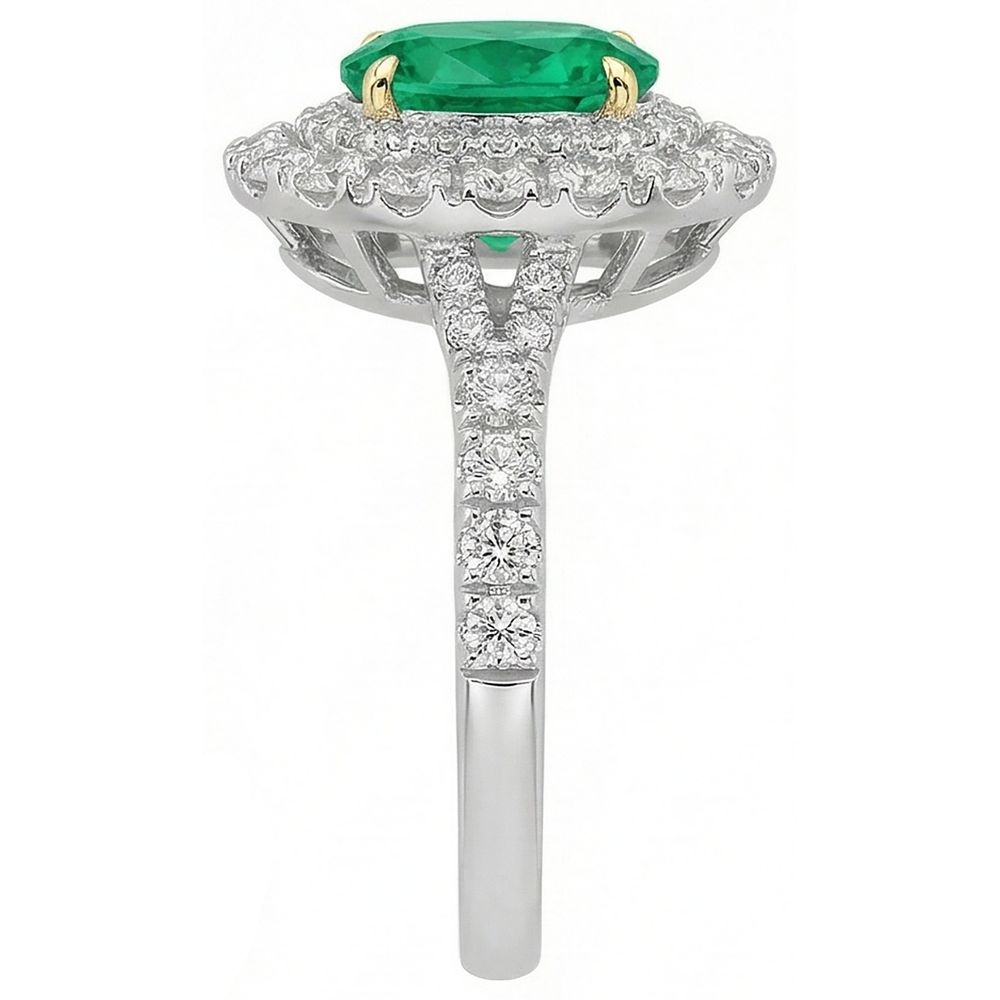Émeraude Colombienne Bague avec Gemme 2 carats Or Bicolore 14 Carats – vue de profil