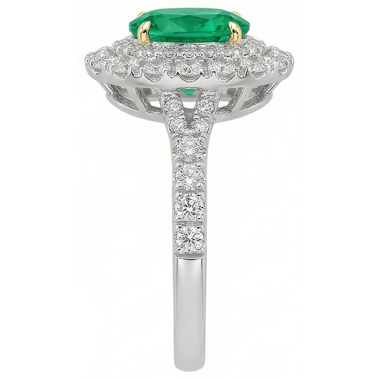 Émeraude Colombienne Bague avec Gemme 2 carats Or Bicolore 14 Carats – vue de profil