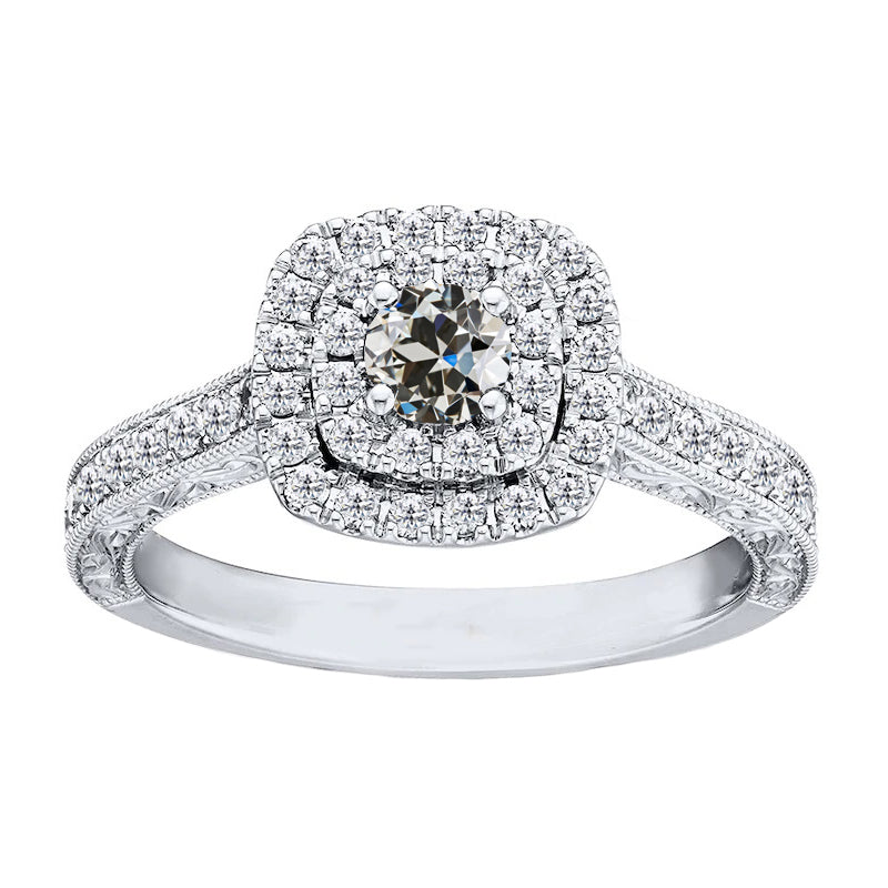 Bague de Fiançailles Halo Or 14K Blanc avec Diamant Fin – vue principale