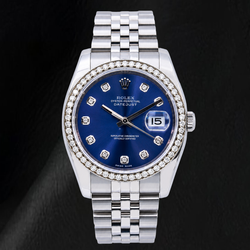 Montre Rolex 16200 Datejust 36 mm Cadran Diamants Bleu Acier Inoxydable