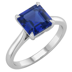 Eagle Claw Prongs Asscher Solitaire Bague Saphir Bleu Naturel Bijoux