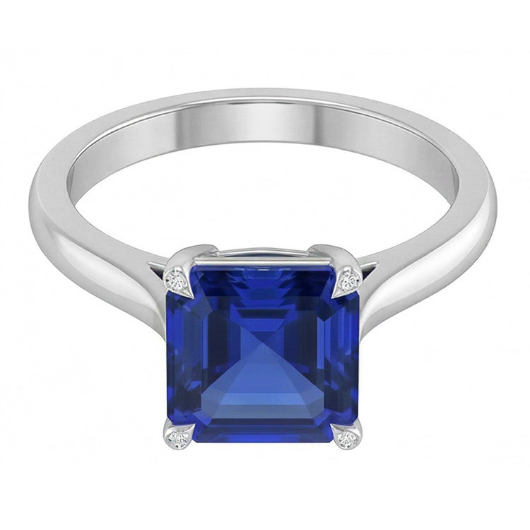 Eagle Claw Prongs Asscher Solitaire Bague Saphir Bleu Naturel Bijoux