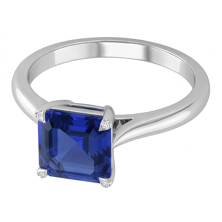 Eagle Claw Prongs Asscher Solitaire Bague Saphir Bleu Naturel Bijoux