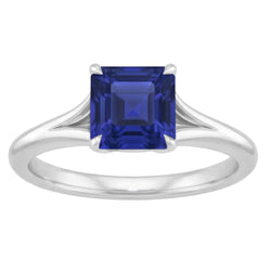 Eagle Claws Solitaire Asscher Cut Anneau Split Shank Blue Sapphire 1.50 Carats