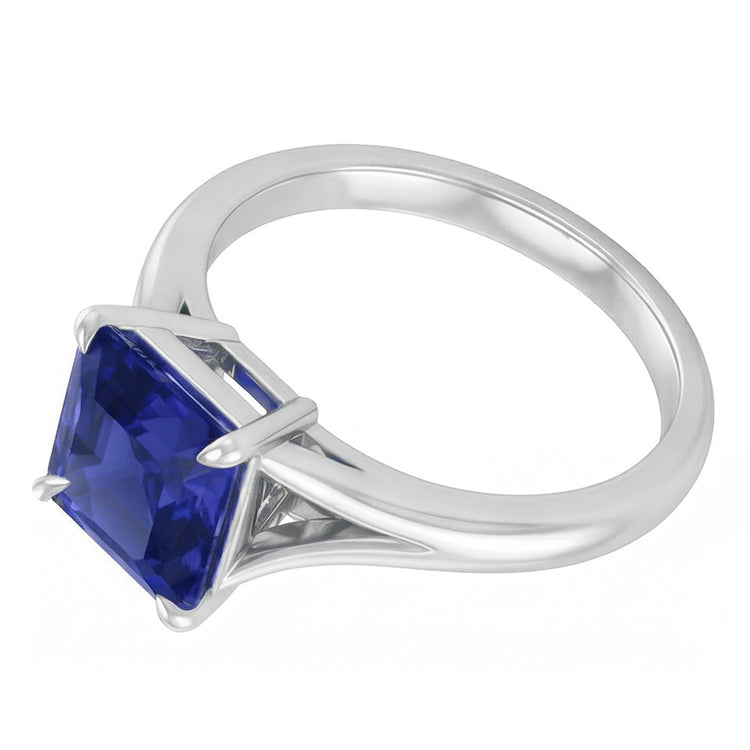 Eagle Claws Solitaire Asscher Cut Anneau Split Shank Blue Sapphire 1.50 Carats