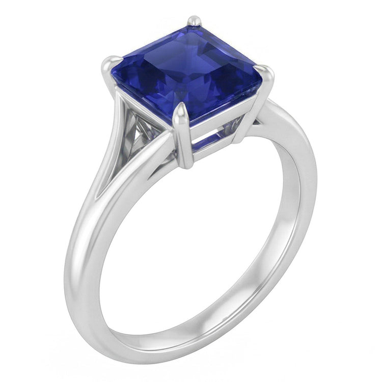 Eagle Claws Solitaire Asscher Cut Anneau Split Shank Blue Sapphire 1.50 Carats