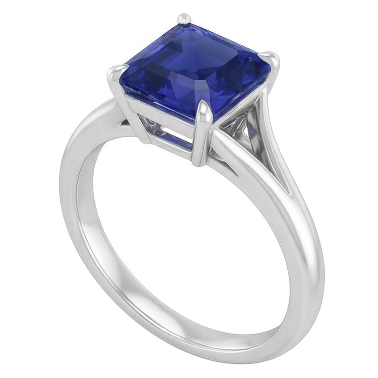 Eagle Claws Solitaire Asscher Cut Anneau Split Shank Blue Sapphire 1.50 Carats