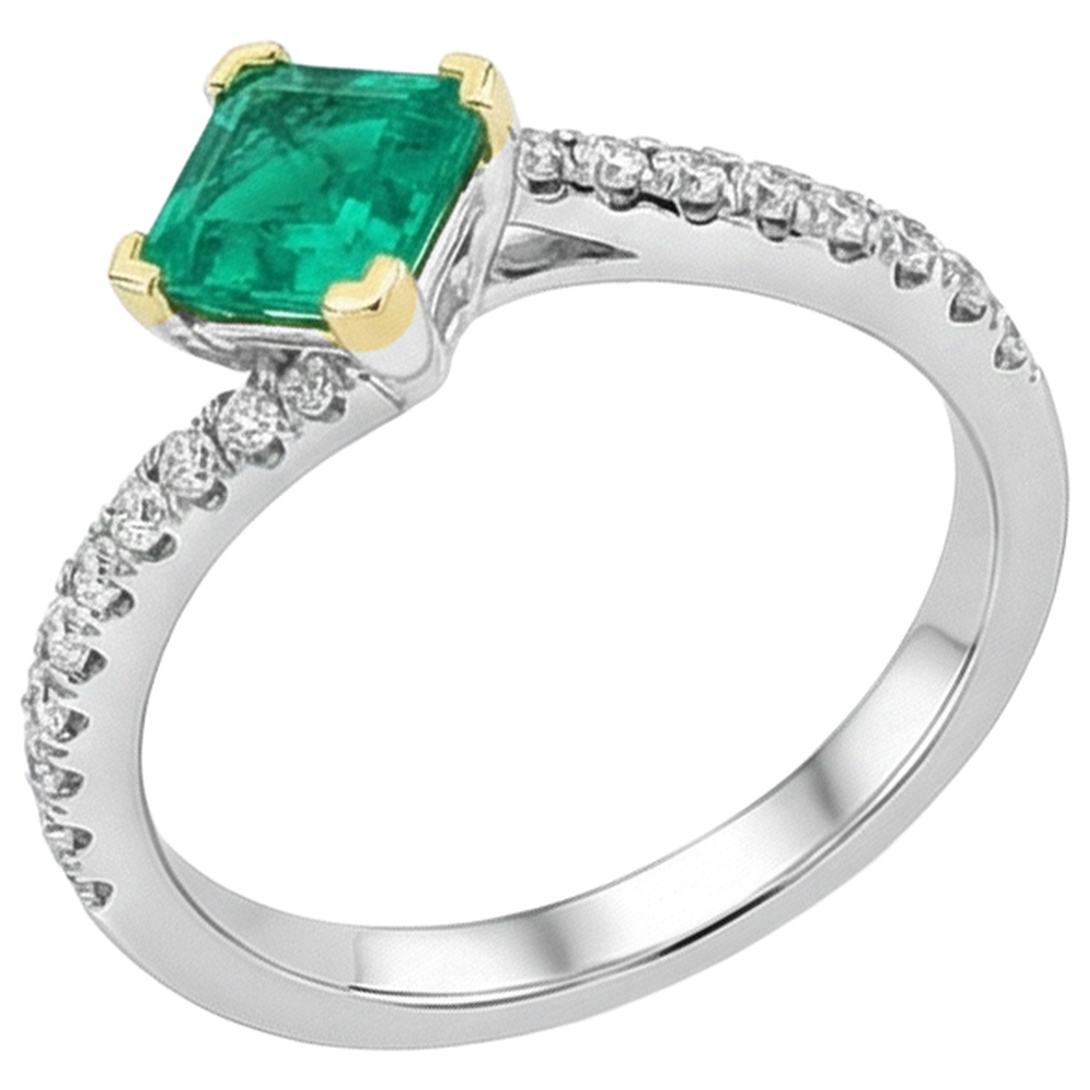 Taille Ronde Émeraude bague en Or Deux Tons 14 Carats – vue de profil