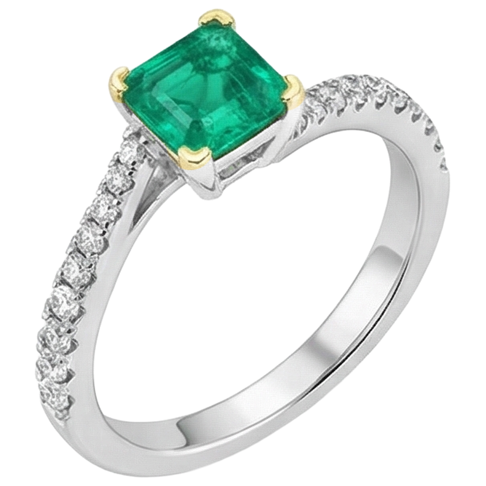 Émeraude Bague avec Gemme 2-carats Or Deux Tons 14 Carats – vue de côté