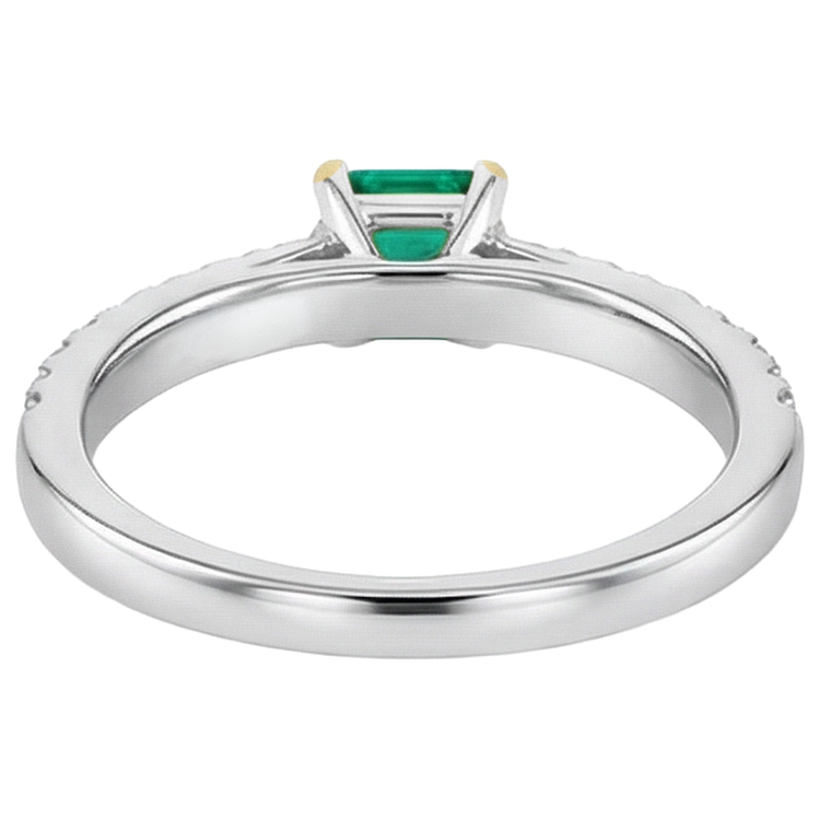 Émeraude Taille Ronde Bague avec Gemme en Or Deux Tons 14 Carats – vue arrière