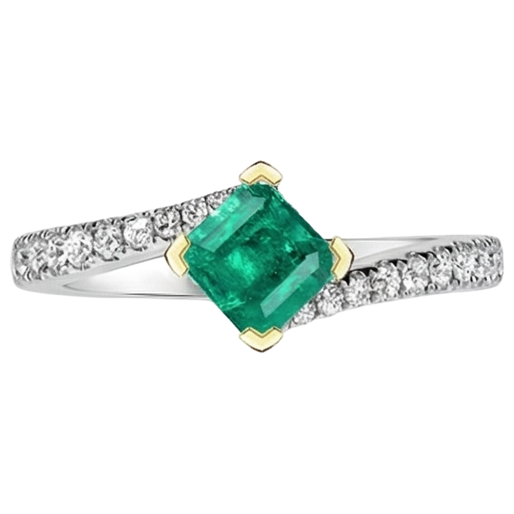 Émeraude Bague avec Gemme 2 carats Or Deux Tons 14 Carats – vue de face