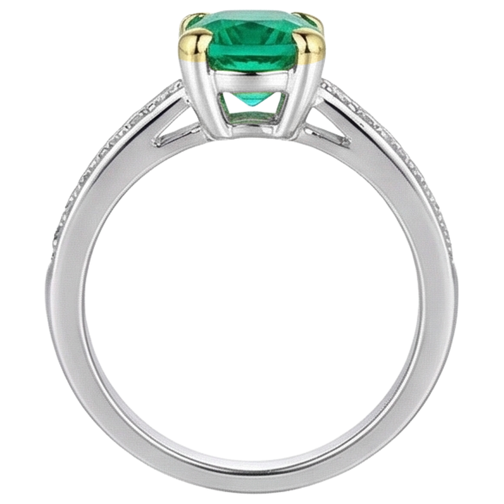 Coussin Émeraude Fine bague en Or 14K Bicolore – vue de profil