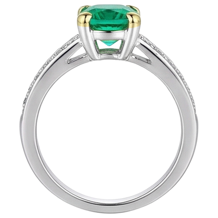 Coussin Émeraude Fine bague en Or 14K Bicolore – vue de profil