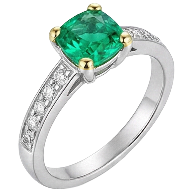 Coussin Émeraude Fine bague en Or 14K Bicolore – vue de côté
