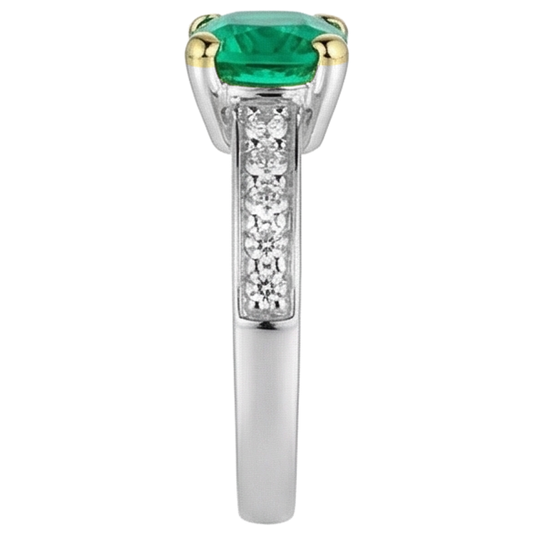Émeraude Fine Coussin Bague avec Gemme en Or 14K Bicolore – vue d'angle