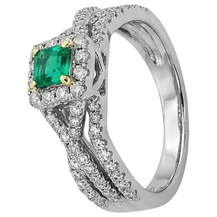 Émeraude Fine Taille Émeraude Bague Pierre Précieuse en Or Bicolore 14 Carats – vue de profil