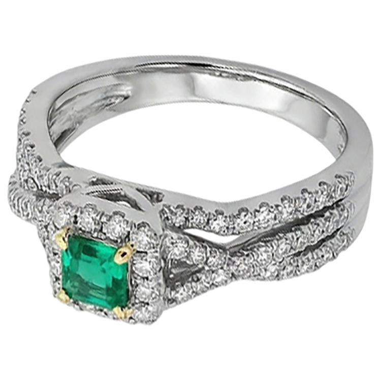Taille Émeraude Émeraude Fine bague en Or Bicolore 14 Carats – vue de côté