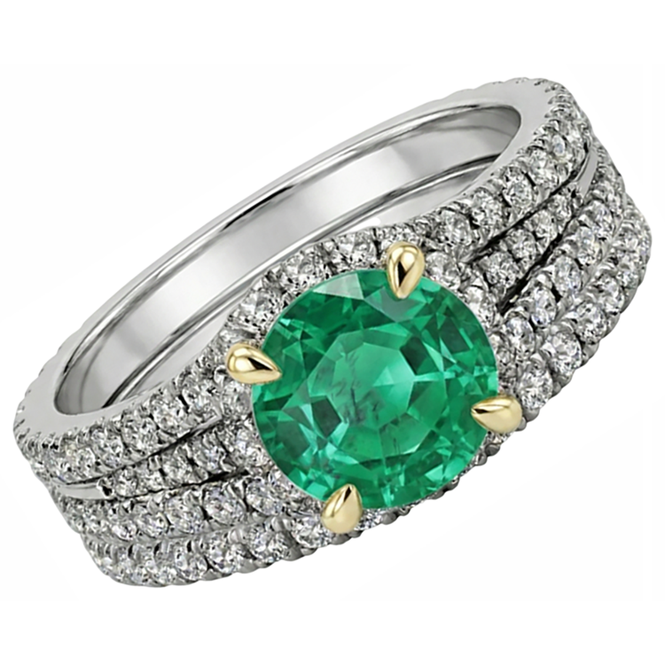 Taille Brillant Émeraude bague en Or Deux Tons 14 Carats – vue d'angle