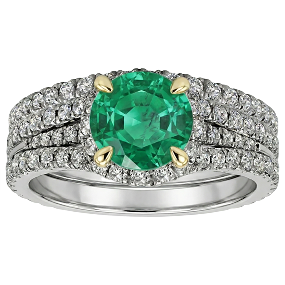Bague avec Gemme Or Deux Tons 14 Carats avec Émeraude – vue de profil