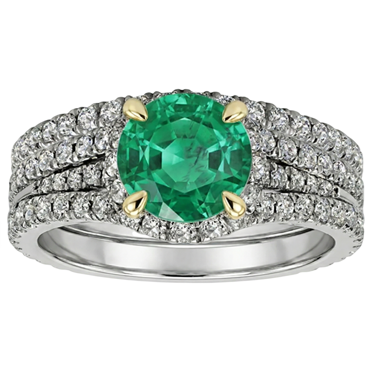 Bague avec Gemme Or Deux Tons 14 Carats avec Émeraude – vue de profil