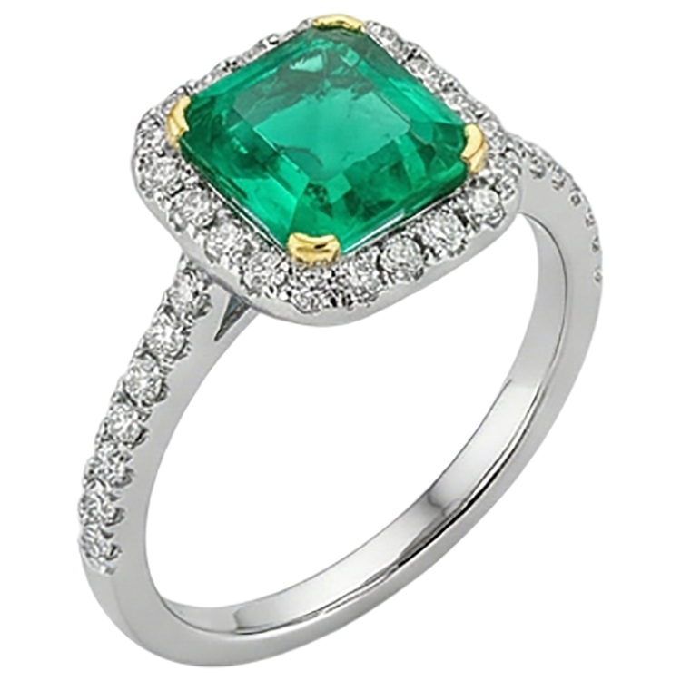 Princesse Émeraude Fine bague en Or 14K Bicolore – vue de face