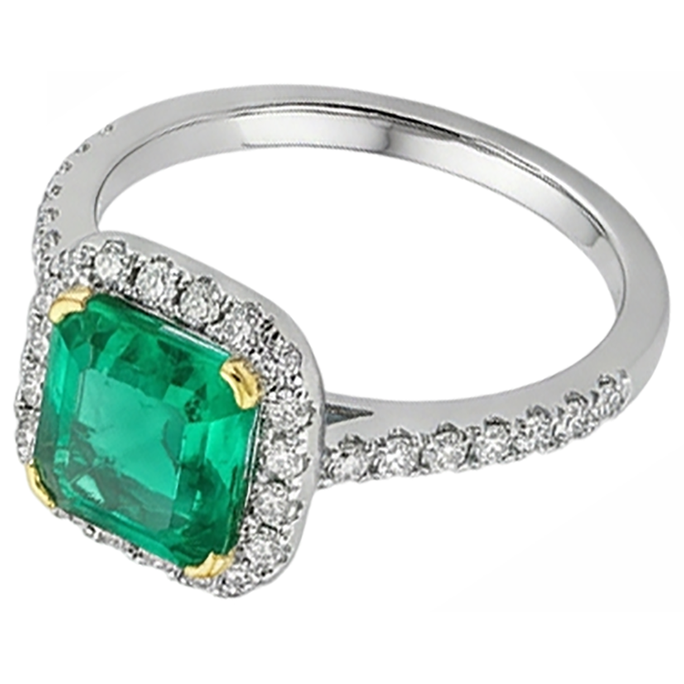 Bague Pierre de Couleur Or 14K Bicolore avec Émeraude Fine – vue de côté