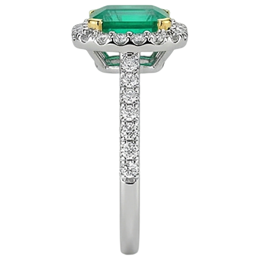 Bague Pierre de Couleur Or 14K Bicolore avec Émeraude Fine – vue de dessus