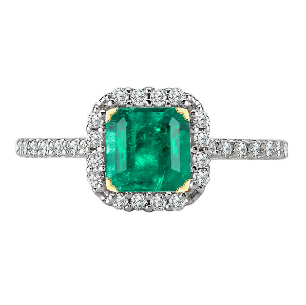 Bague Pierre de Couleur Or 14K Bicolore avec Émeraude Fine – vue principale