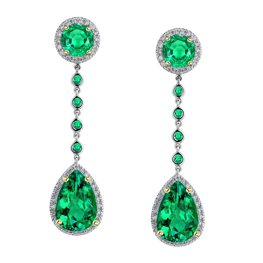 Gemstone Earring Or Deux Tons 14 Carats avec Émeraude – vue principale