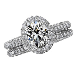Taille Old Mine Brillant Bague Halo en Or Blanc 14 Carats – 4