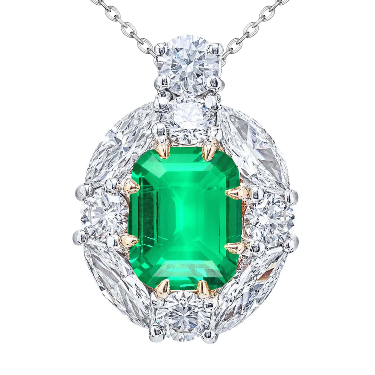 Émeraude Fine Taille à Degrés Collier Pendentif Pierre en Or Bicolore 14 Carats – vue principale