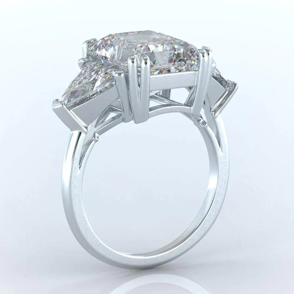 Diamant Fin Taille Radiant Trilogie en Or 14K Blanc – vue de côté