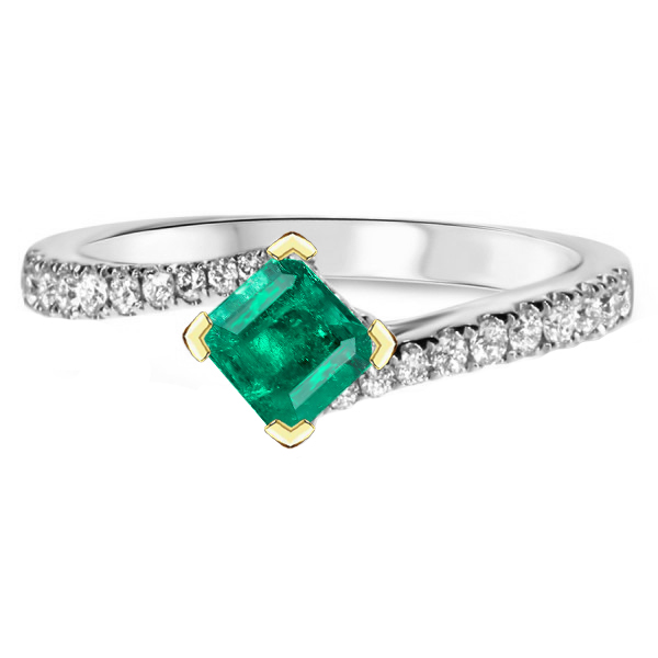 Taille Ronde Émeraude bague en Or Deux Tons 14 Carats – vue principale