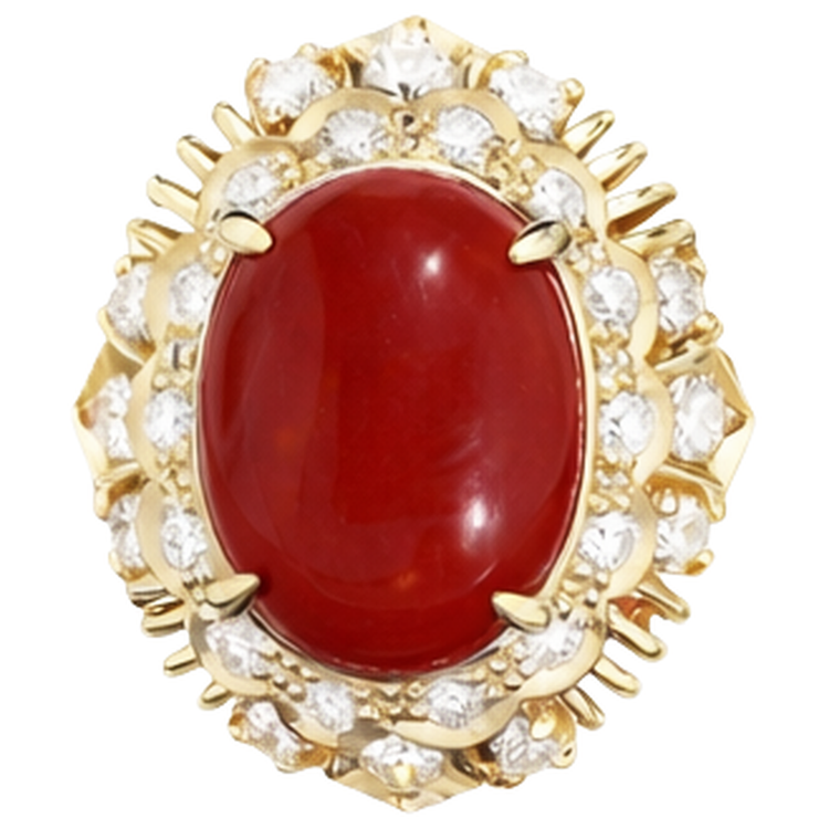 Élégante Bague De Cocktail En Or Corail