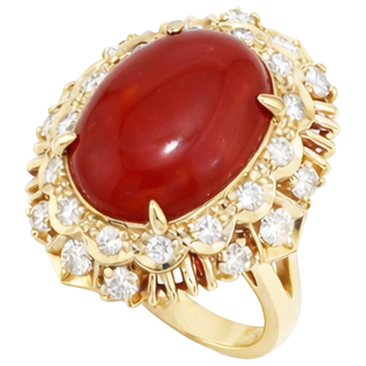 Élégante Bague De Cocktail En Or Corail