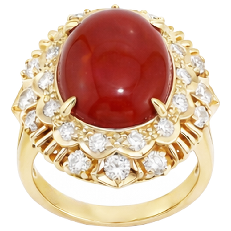 Élégante Bague De Cocktail En Or Corail
